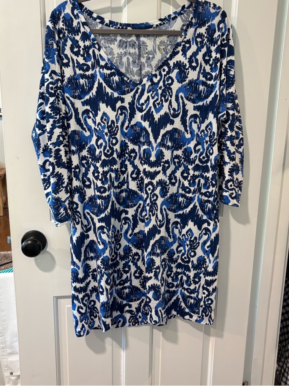 Lilly Pulitzer Blue and White V-Neck Printed Dress